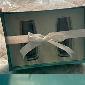 Tiffany & Co. Crystal Glass Set in Blue with White Ribbon
